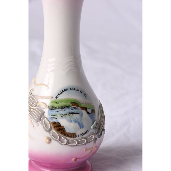 Vintage Niagara Falls, N. Y. Prospect Point Souvenir Vase Pink & Gray Dragonware - Picture 8 of 8